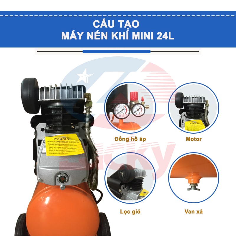 may nen khi 24l Cấu tạo máy nén khí 24 lít